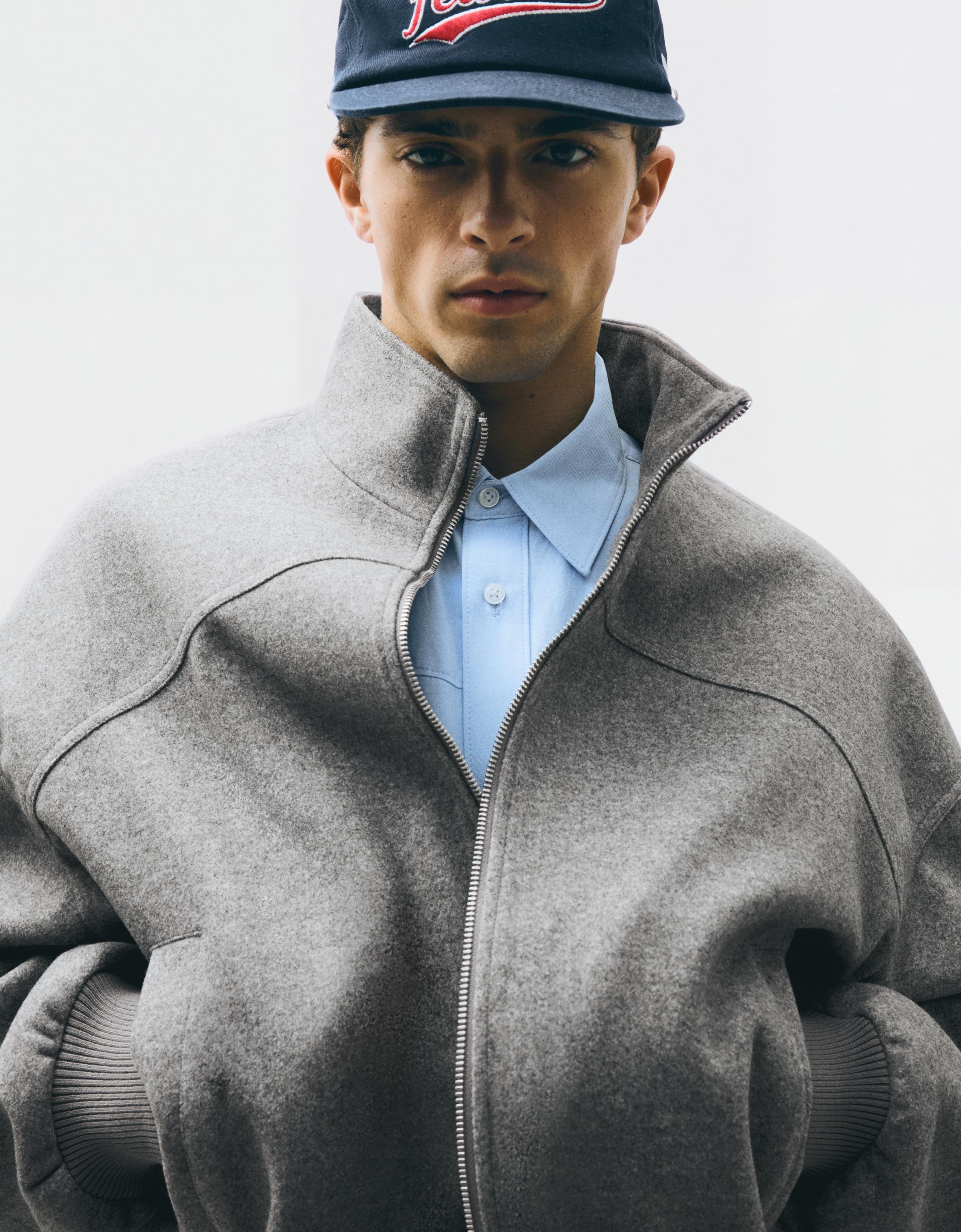 Felt-effect bomber jacket — Grey