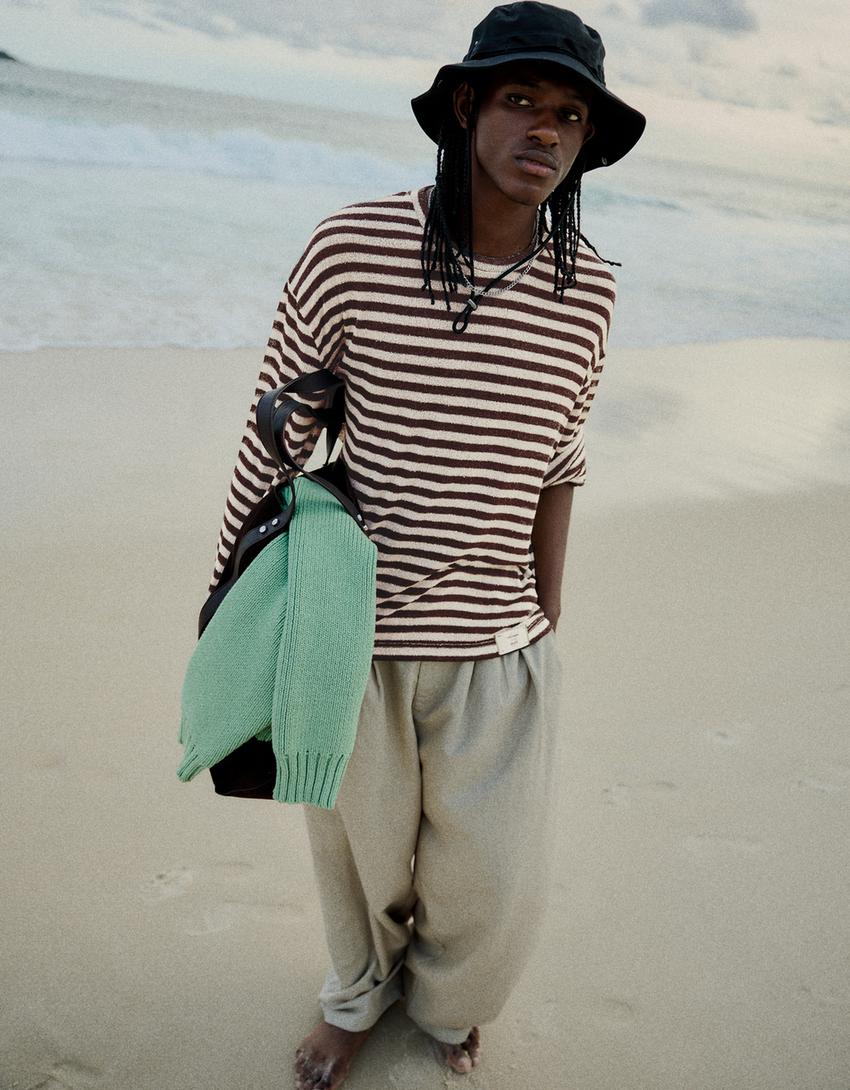 Striped long sleeve T-shirt-Cream