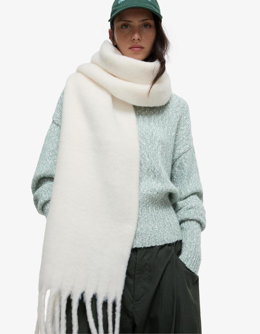 Solid-coloured scarf-Cream