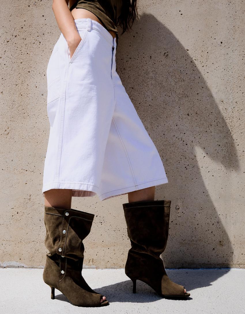 Open-front heeled boots-TAUPE