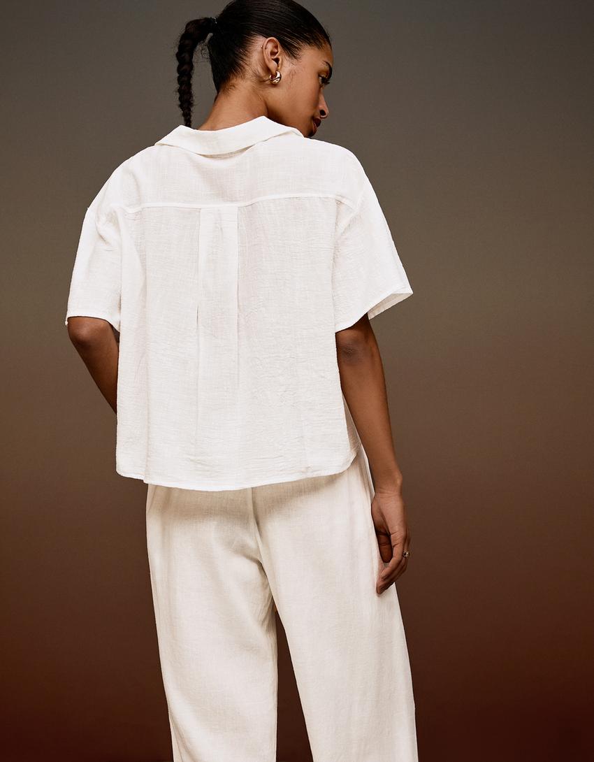 Kurzärmeliges Hemd im Rustikal-Look-Weiss