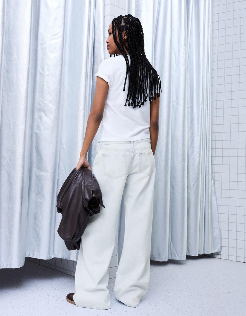 Jeans mit weitem Bein und tiefem Bund-Hellblau