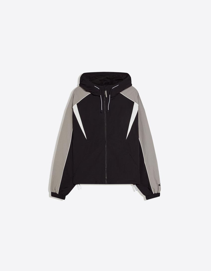 Technical hooded jacket-Black