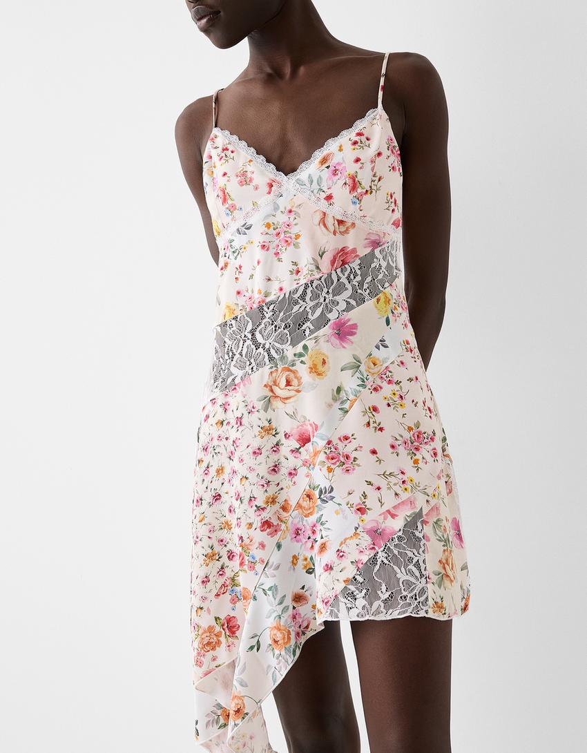 Printed asymmetric dress-Multicolored