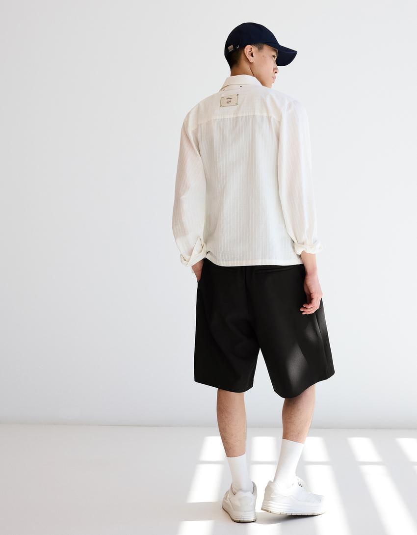 Bermuda wide leg à ceinture-Noir