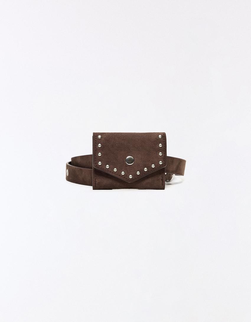 Ceinture à poche effet suédine-Marron