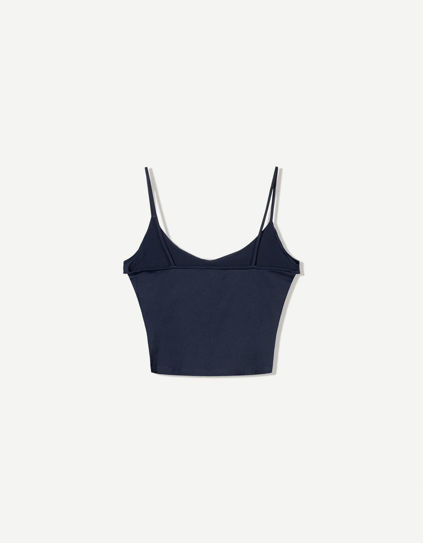 Ruffled strappy top-Navy-4