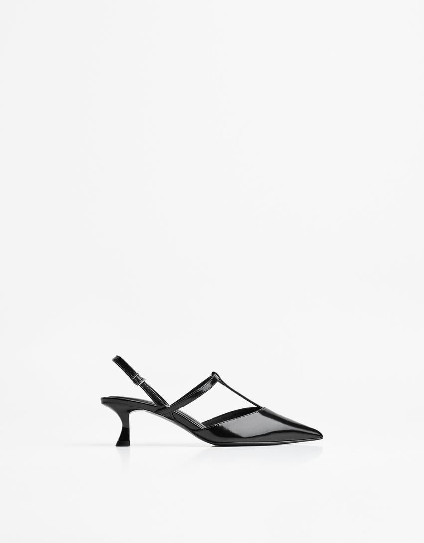 Chaussures à talon kitten et bride-Noir-0