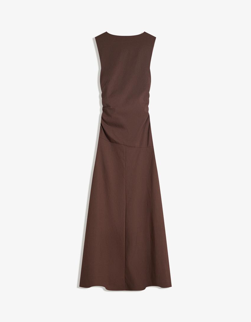 Bengaline midi dress-Brown