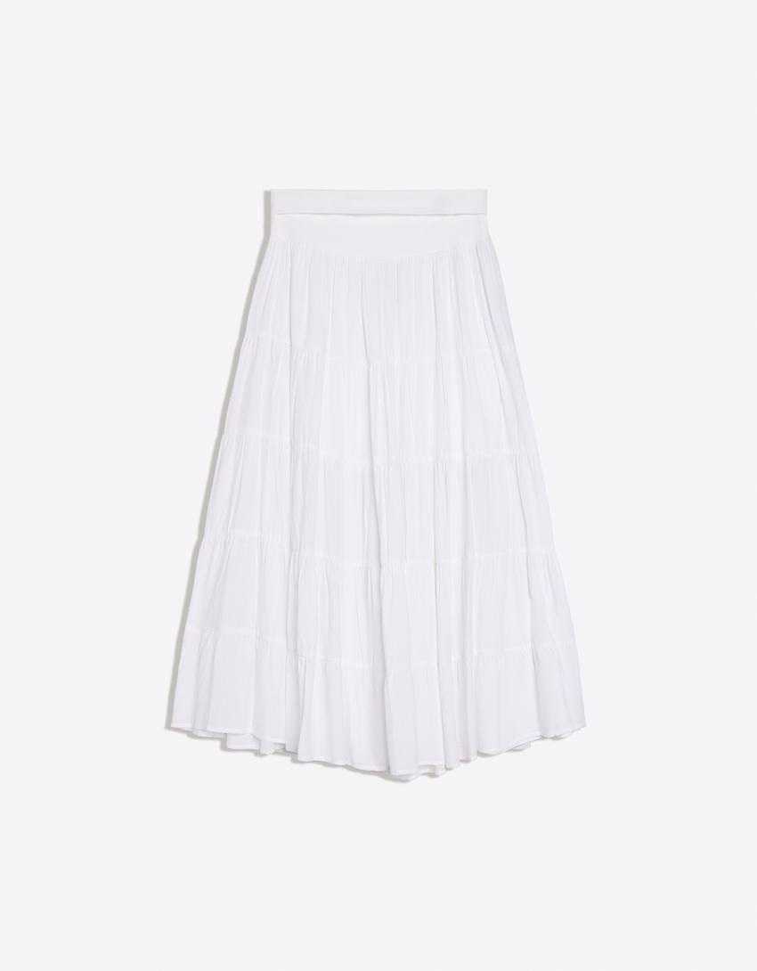 Midi skirt with fold-over waist-White