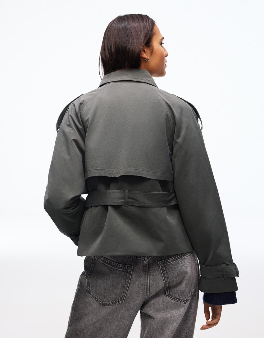 Funnel neck trench jacket-Dark grey