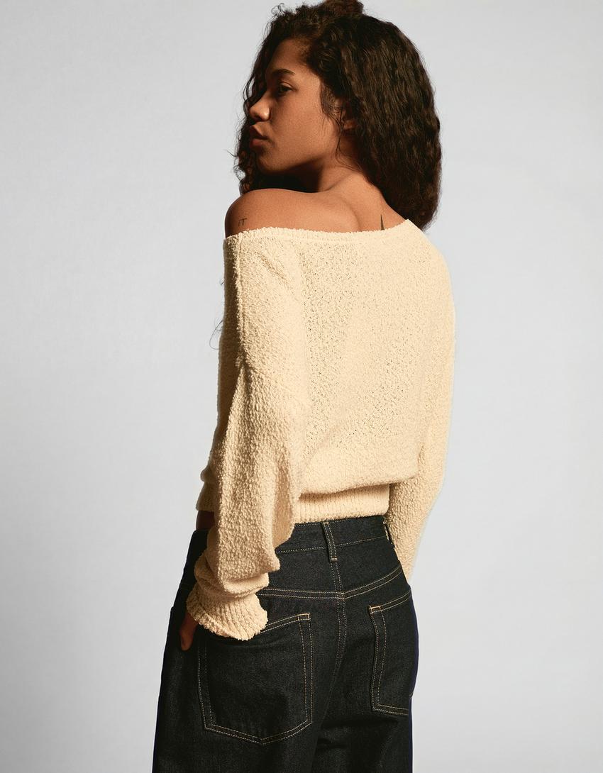 Pull asymétrique-Écru