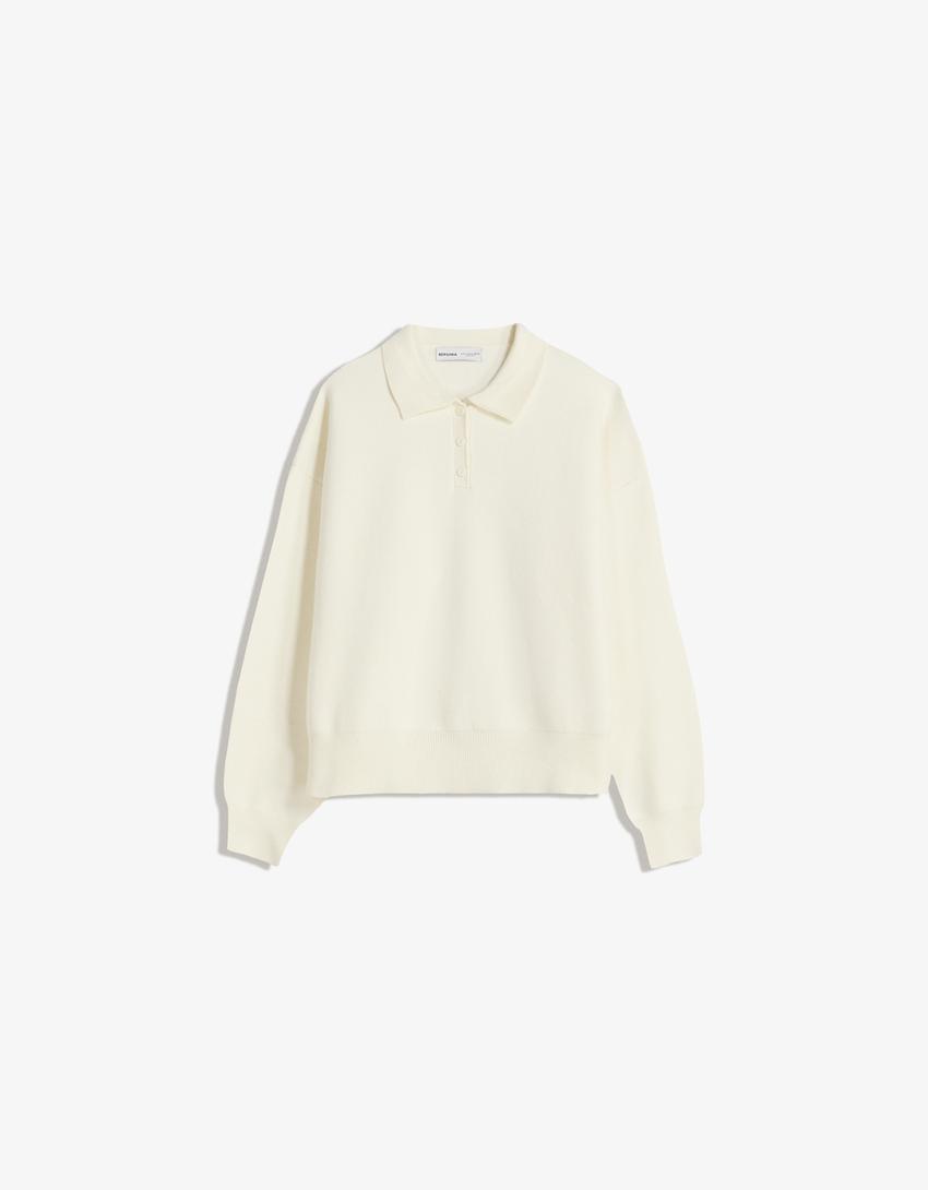 Sweater met polokraag-Ecru
