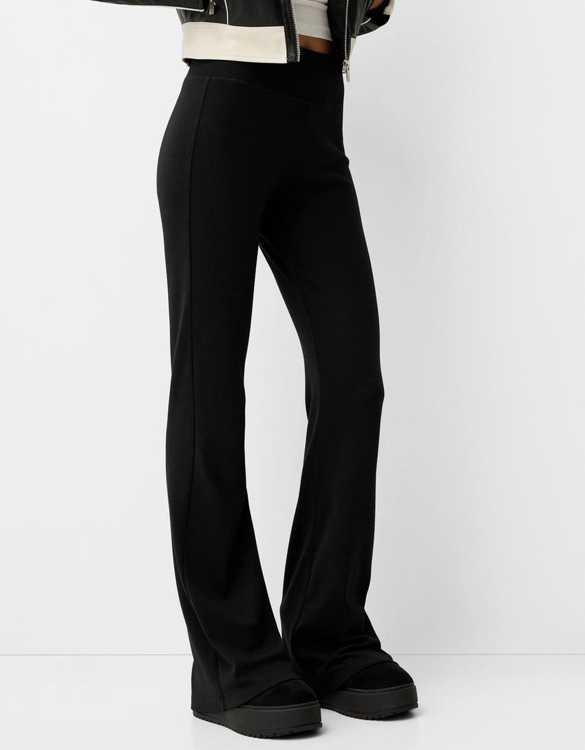 Pantalón flare cintura canalé-Negro-1