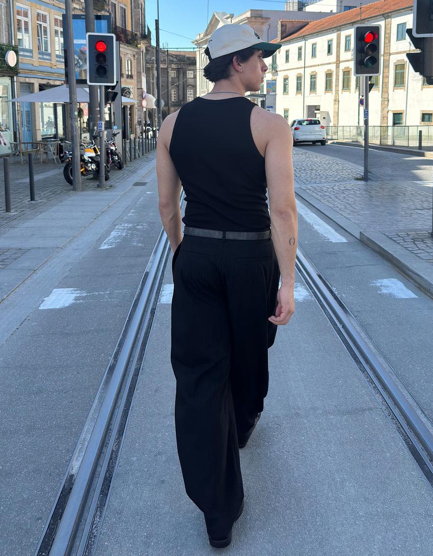 Super baggy tailored darted trousers-Black