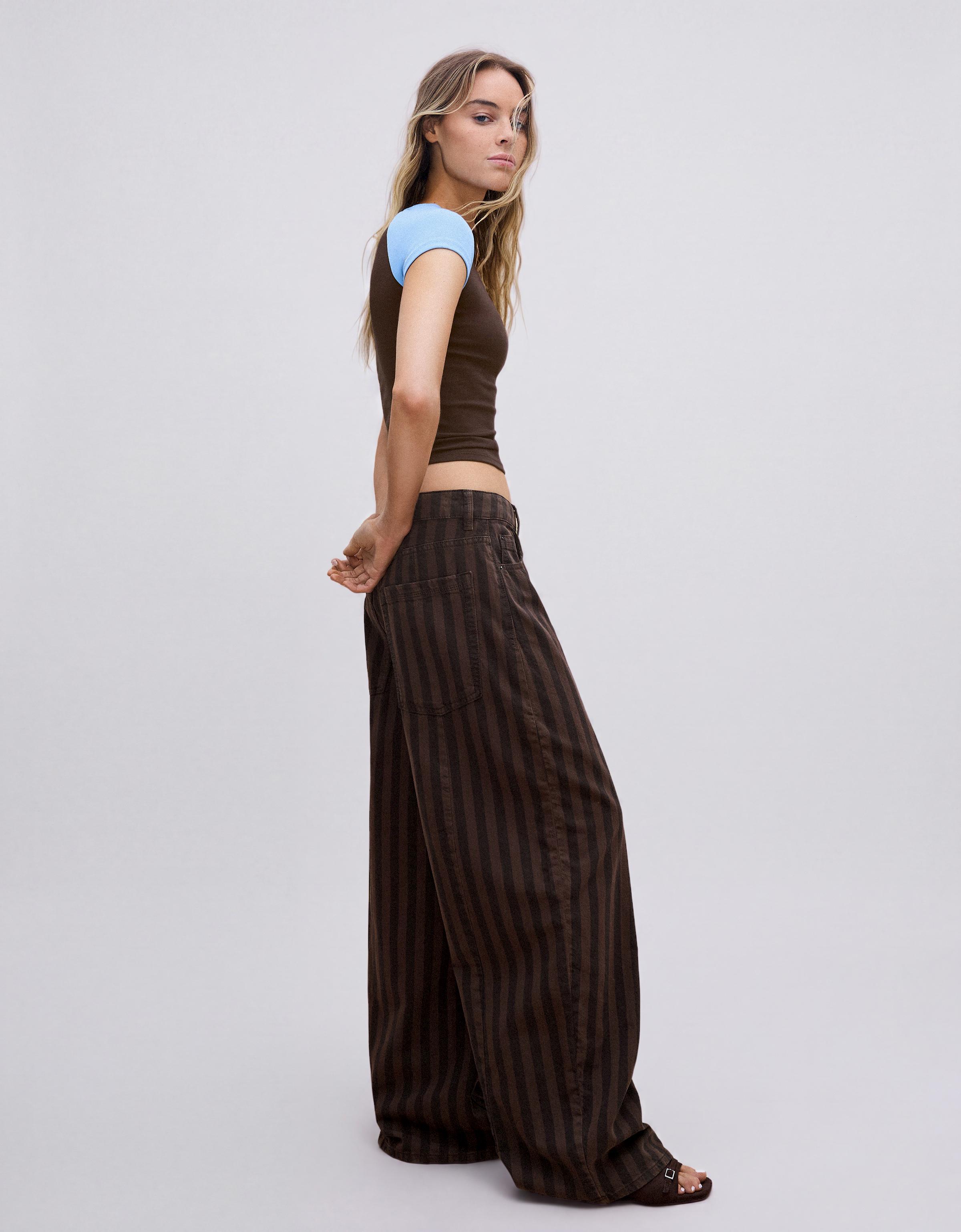 Stripe barrel trousers — Brown