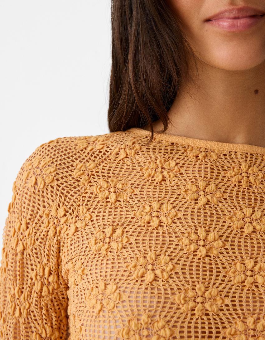 تيشرت ريفي بأكمام طويلة-لون المغرة-6