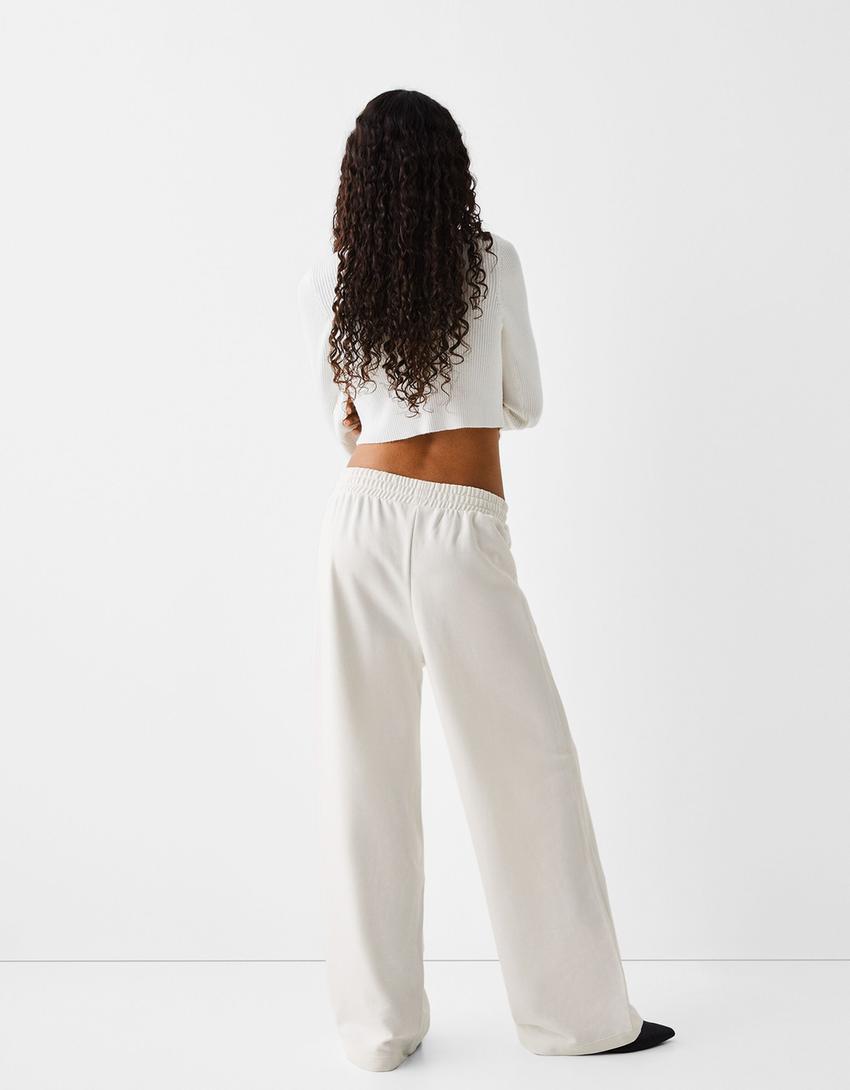 Pantalon wide leg molleton-Blanc cassé-2