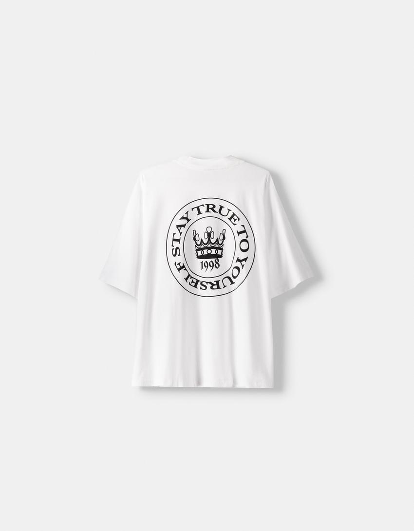 T-shirt manches courtes oversize imprimé-Blanc-5