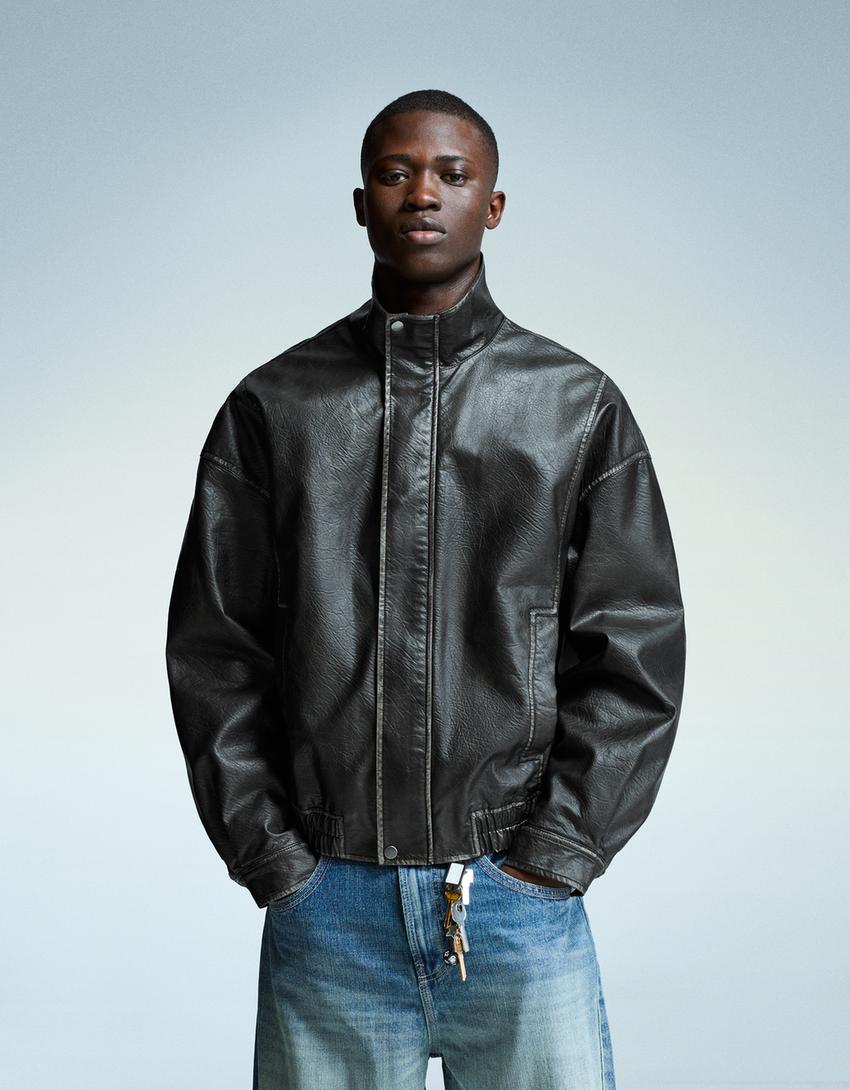 Veste en similicuir-Noir-2