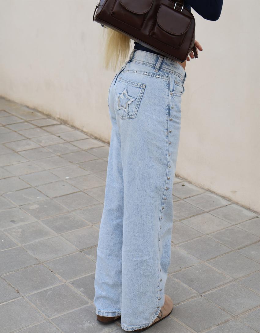 Baggy jeans with stars and studs-Light blue