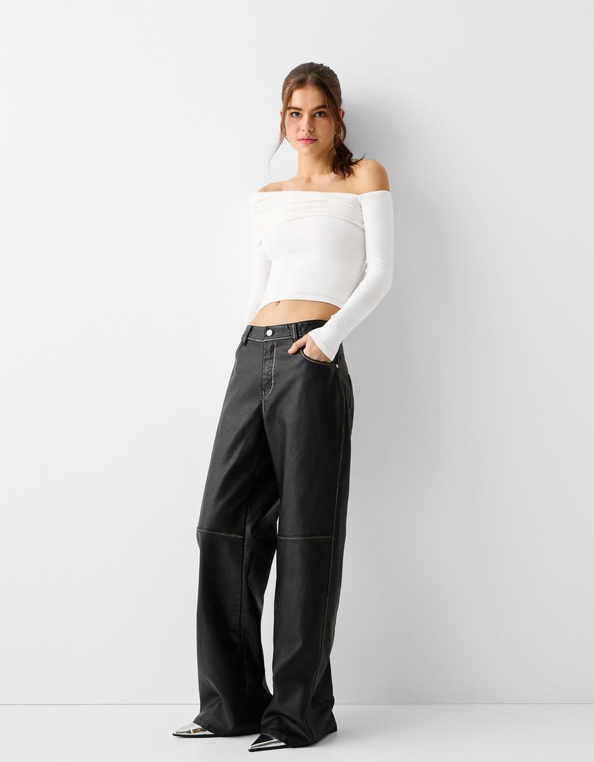 Long sleeve asymmetric T-shirt-Off white-3