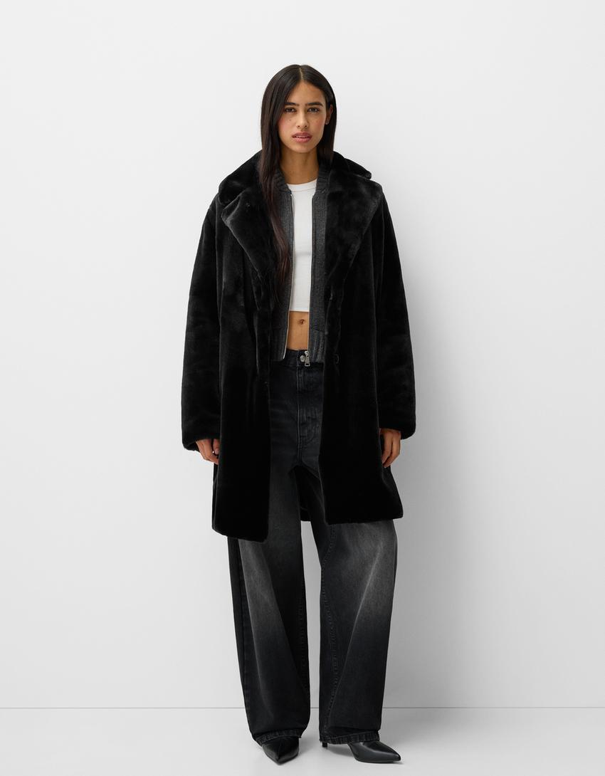 Chaqueta Acolchada Abrigo Plateado Mujer Bershka Fur Coat Bershka