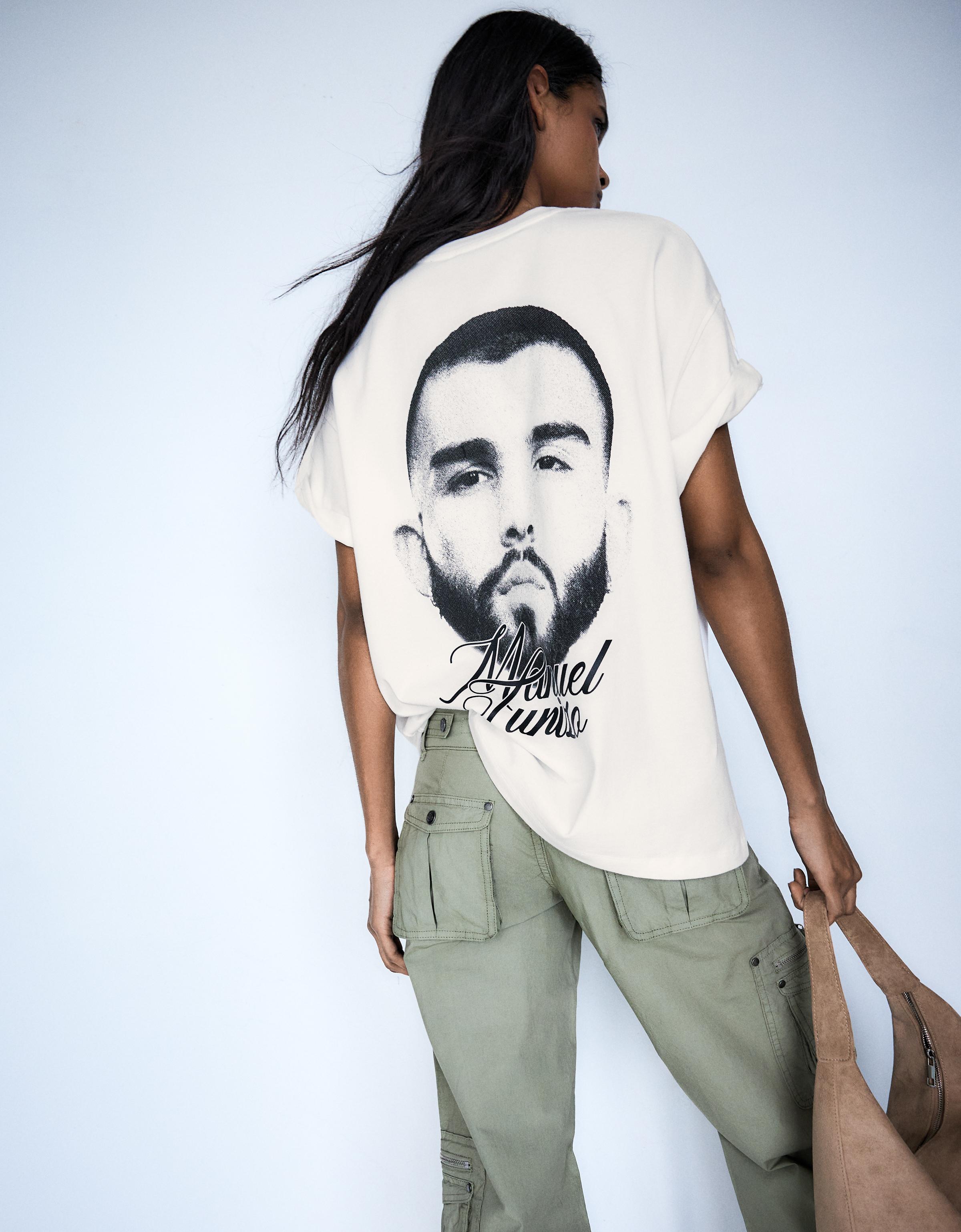 Camiseta Manga Corta Print Manuel Turizo Mujer S Blanco Roto