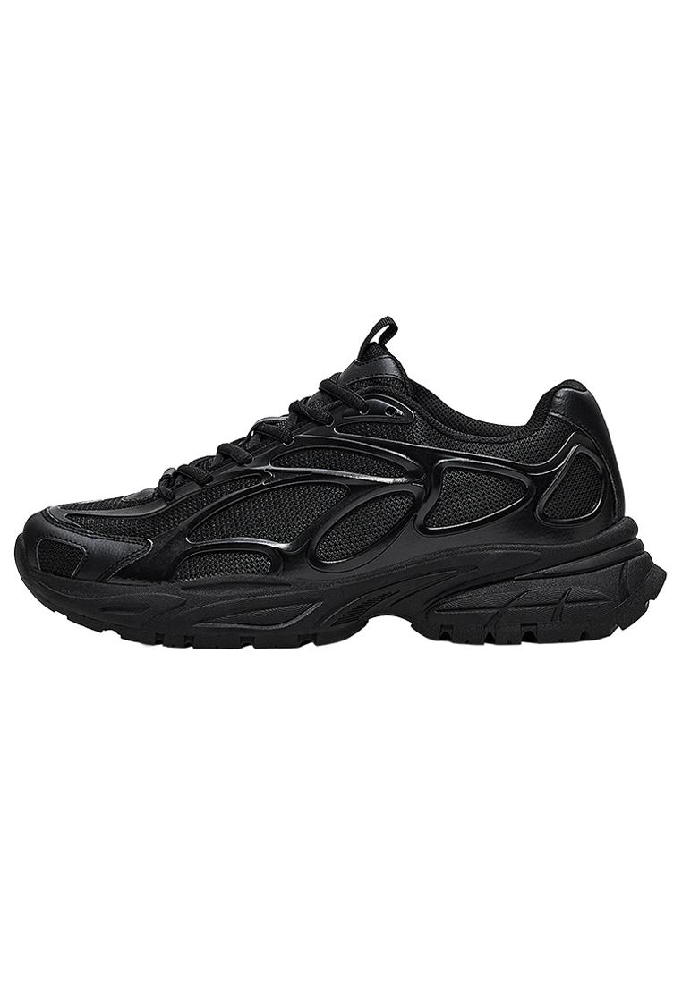 Chunky mixed-material sneakers — BLACK