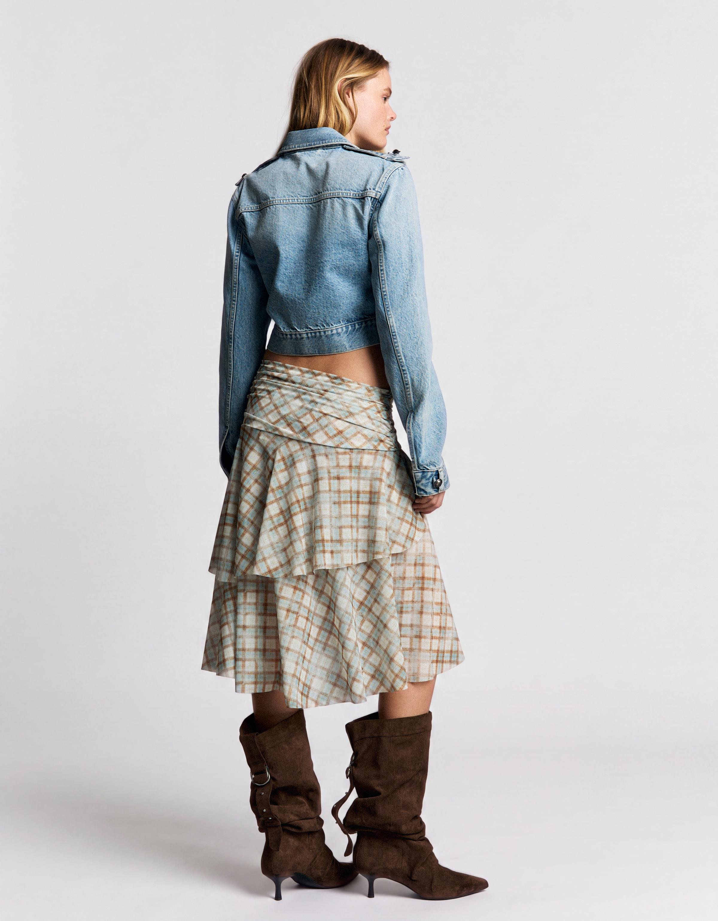 Checked midi skirt — Light blue