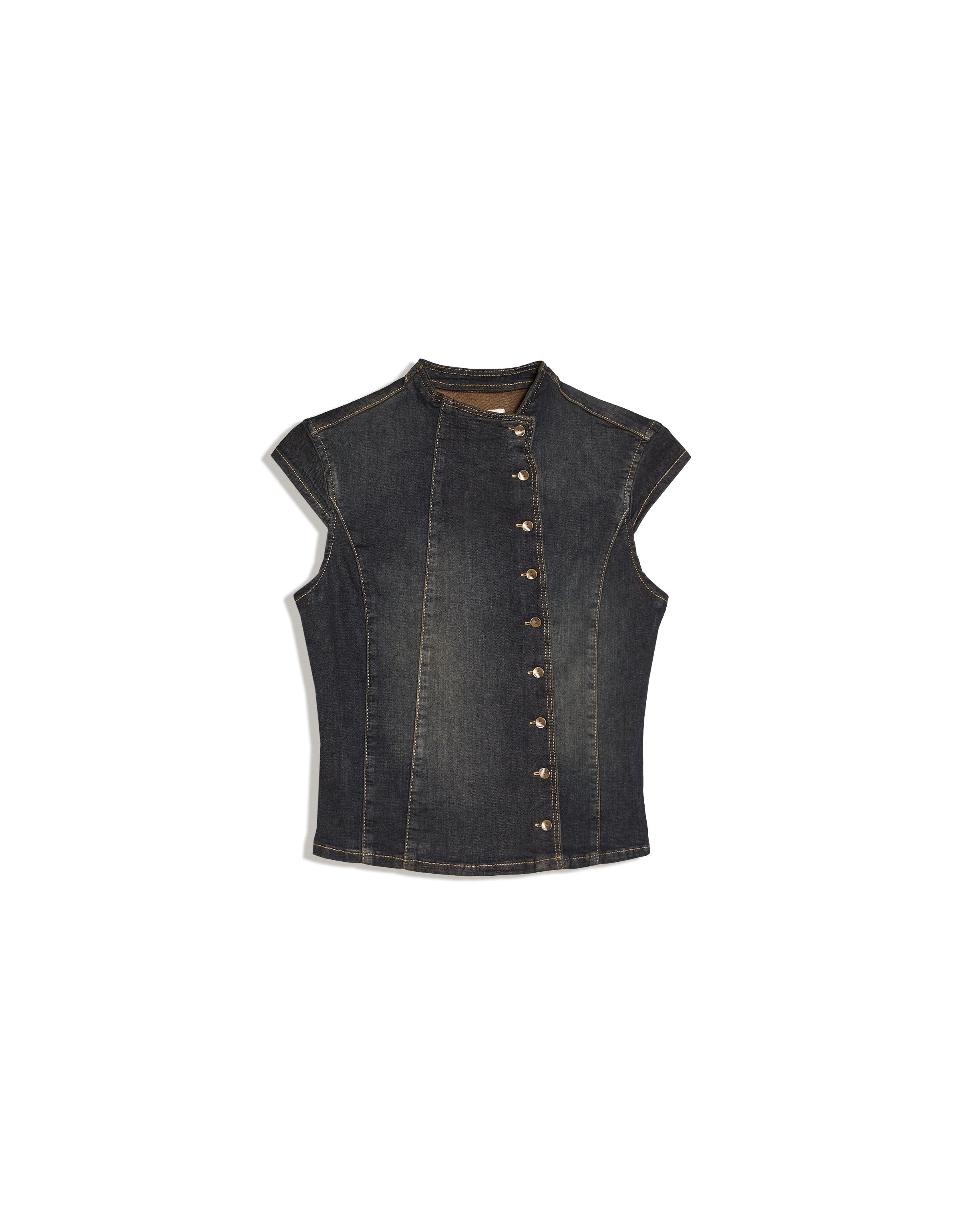 Cross-button denim top — Blue