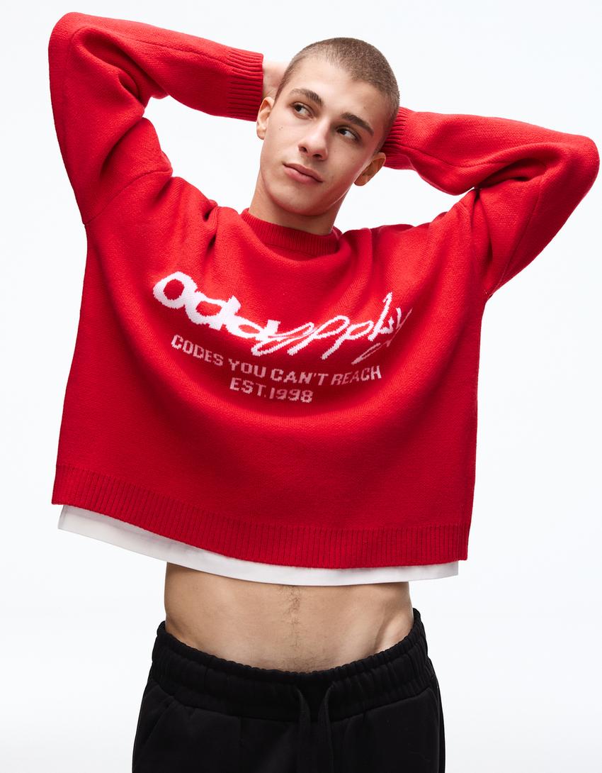 Jacquard print jumper-Red