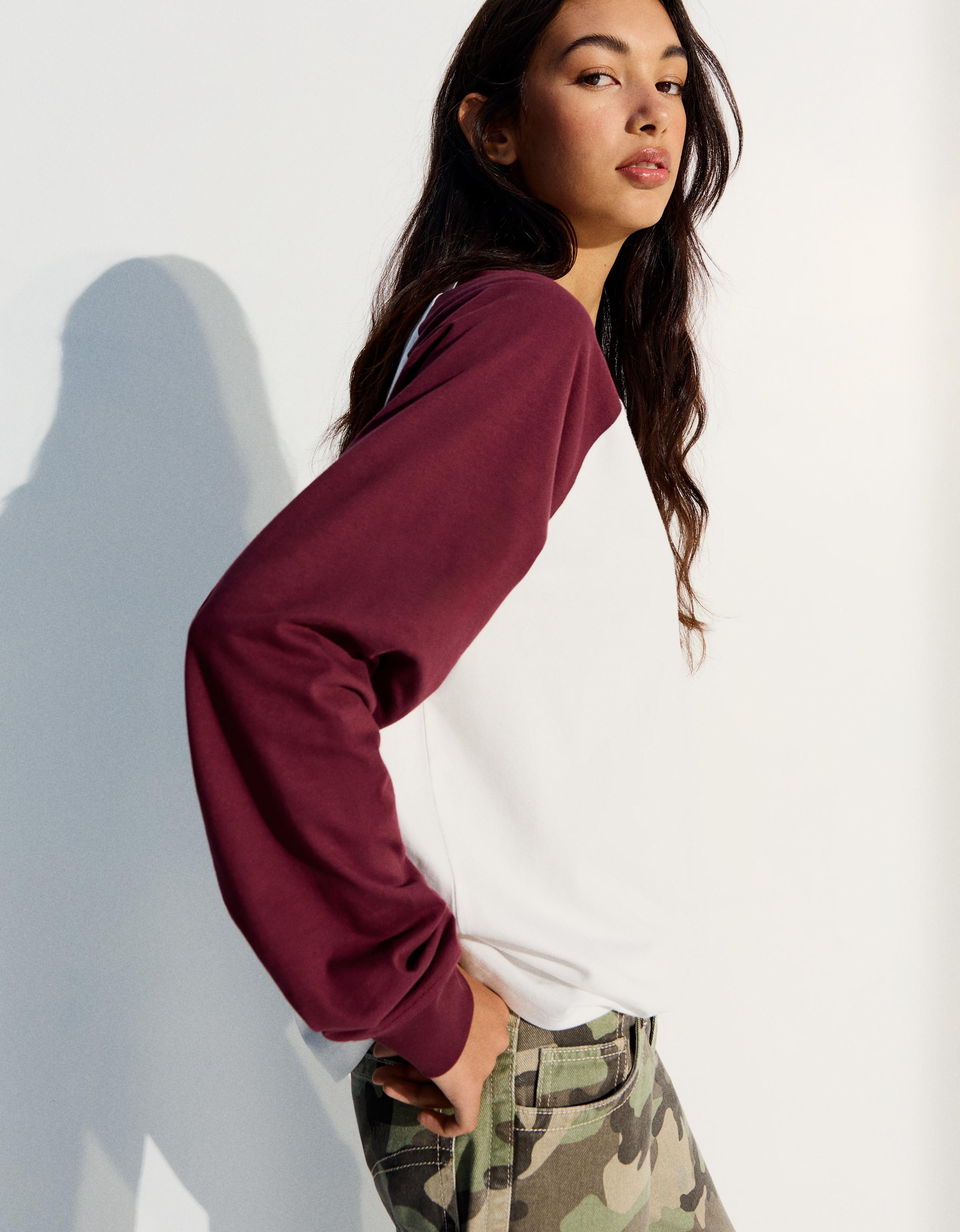 Long sleeve raglan T-shirt — Burgundy