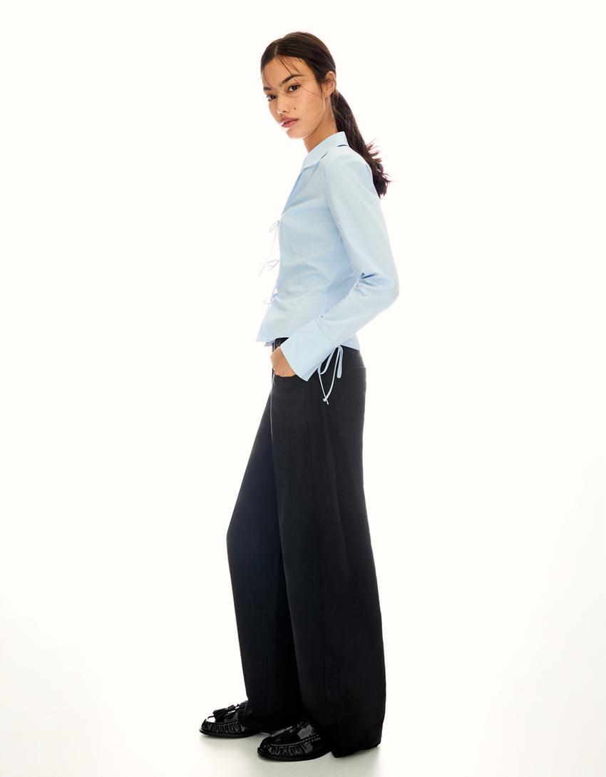 Chemise cintrée à nouer-Bleu clair-1
