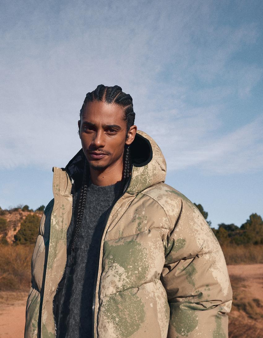 Hooded puffer jacket-Khaki