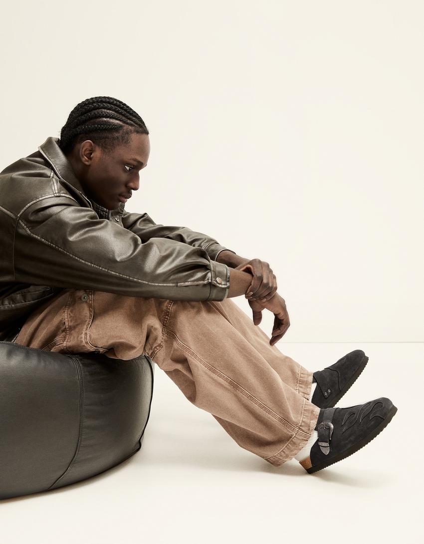 Sabots CUIR boucle flammes homme-Gris-1