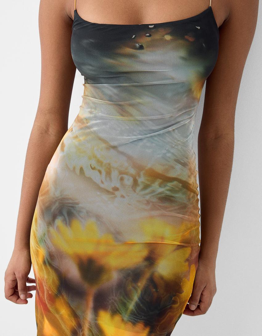 Strappy tulle midi dress-Yellow-5