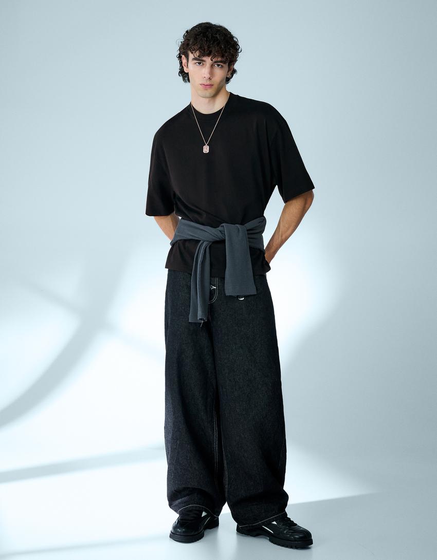 Boxy short sleeve T-shirt-Black