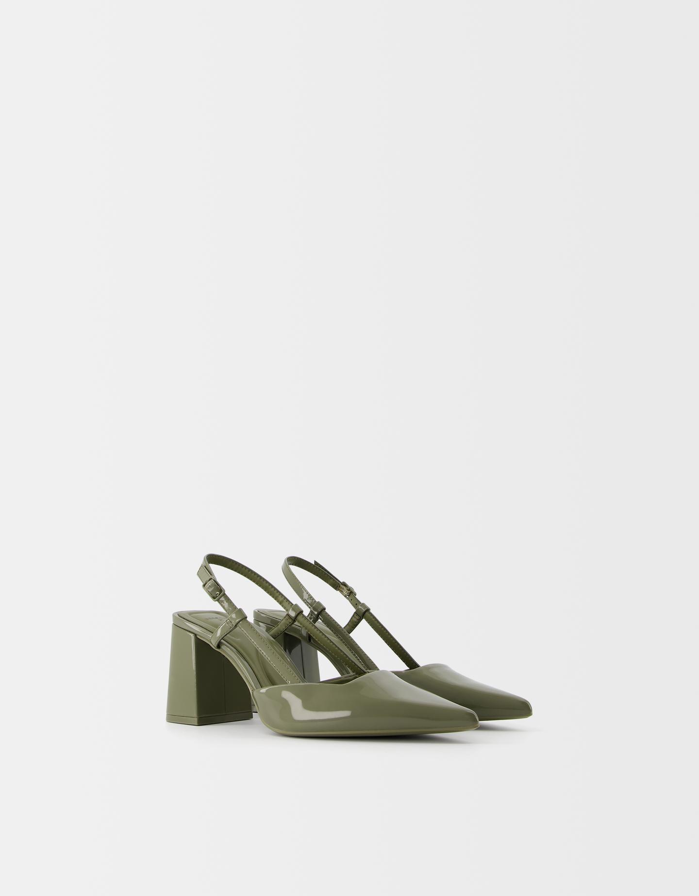 Bershka Scarpe Con Tacco Largo Slingback Donna 35 Cachi