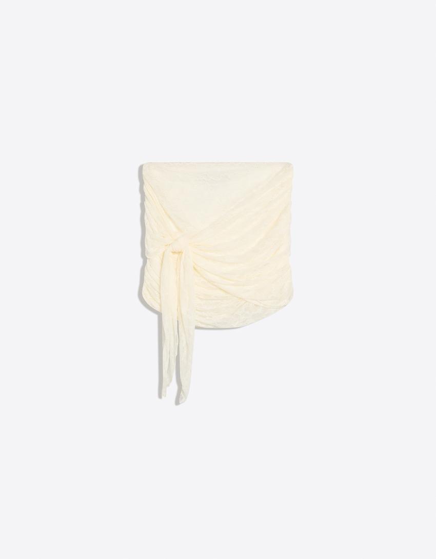 Lace knot mini skirt-Cream