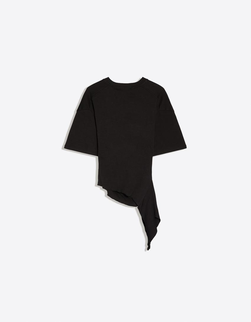 Short sleeve T-shirt with gathering-Black