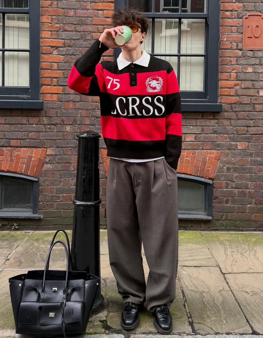 Jersey cuello polo bordado-Rojo