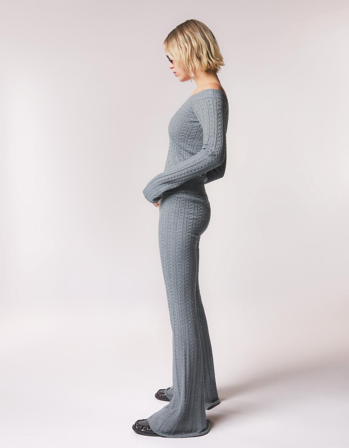 Cable-knit flared trousers