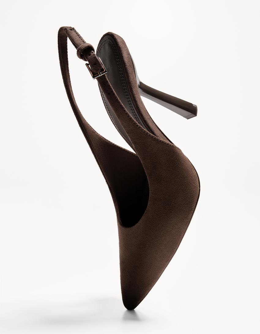 Kitten heel slingback shoes-Brown-2