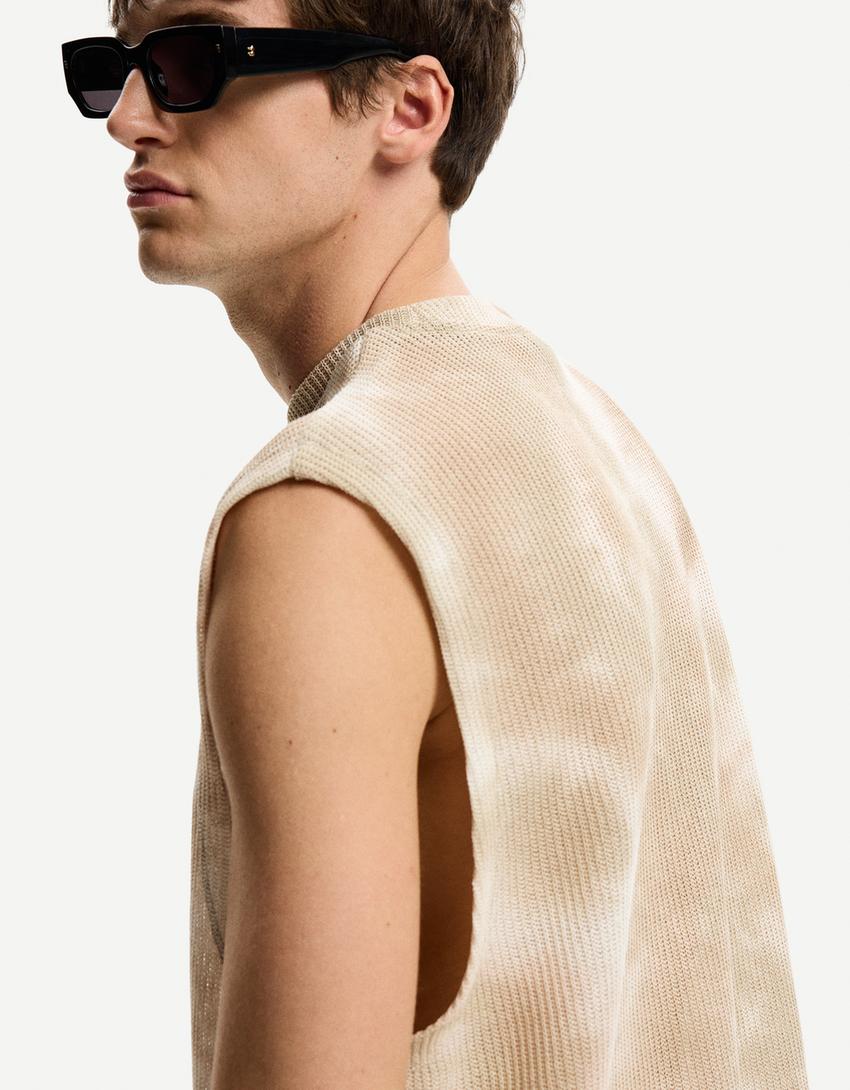 Camiseta sin mangas rústica tie dye-Beige-2