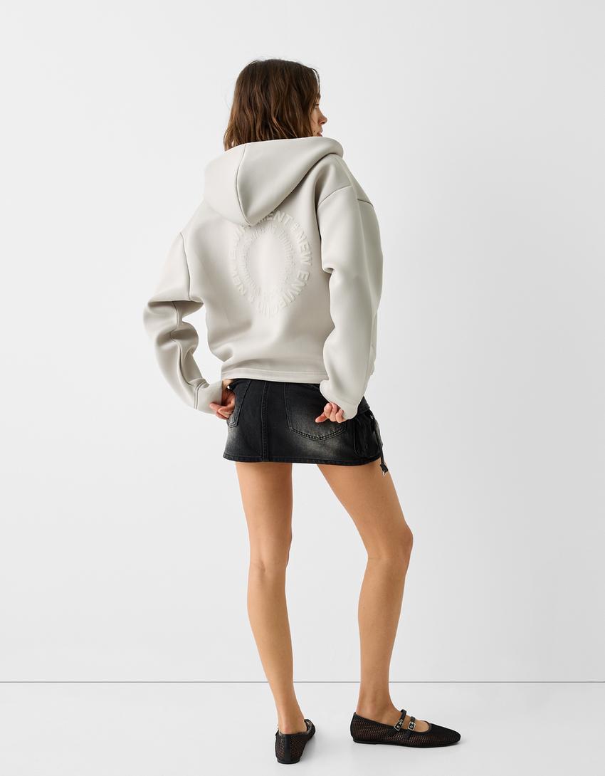 Sweat capuche fermeture Éclair inscription-Gris-1