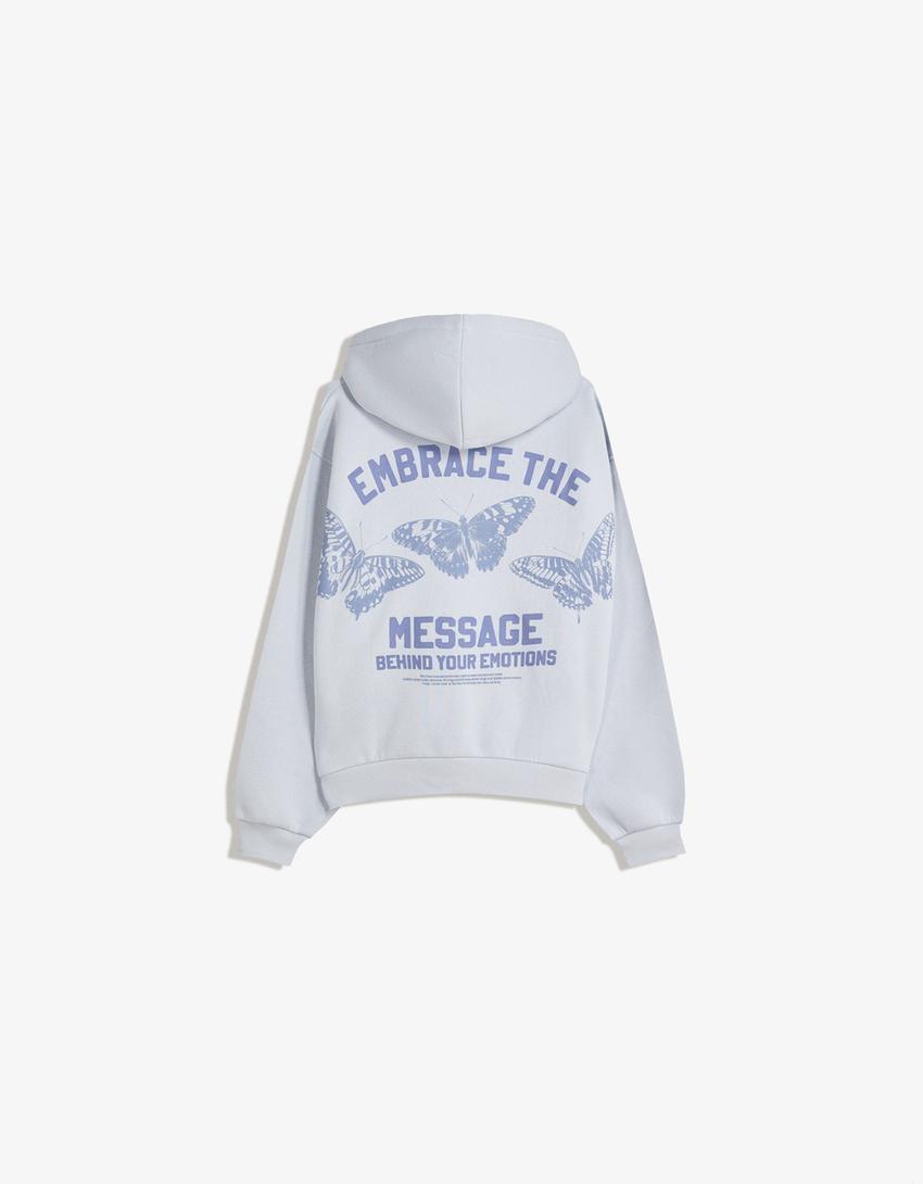 Hooded sweater with print-Light blue