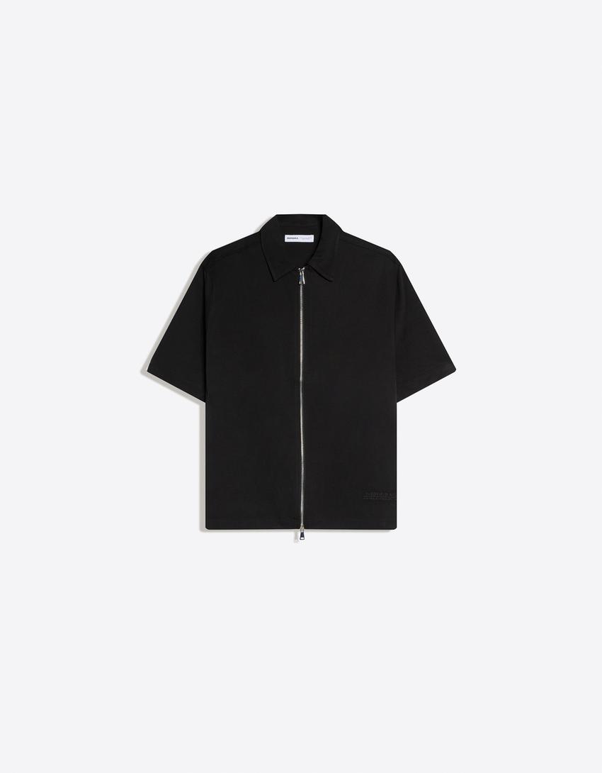 Fluid boxy short sleeve shirt-Black
