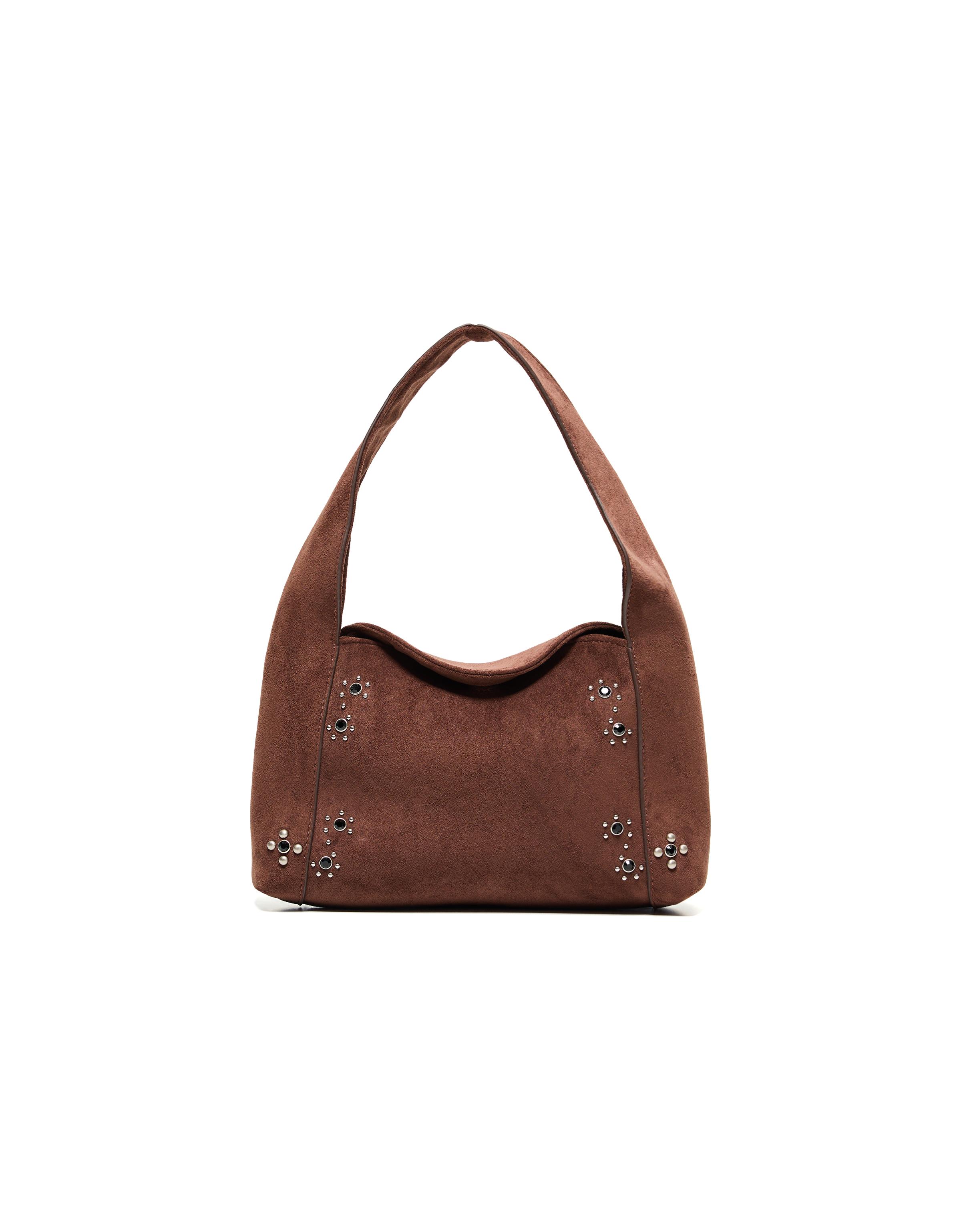 Faux suede bag with stones — Brown