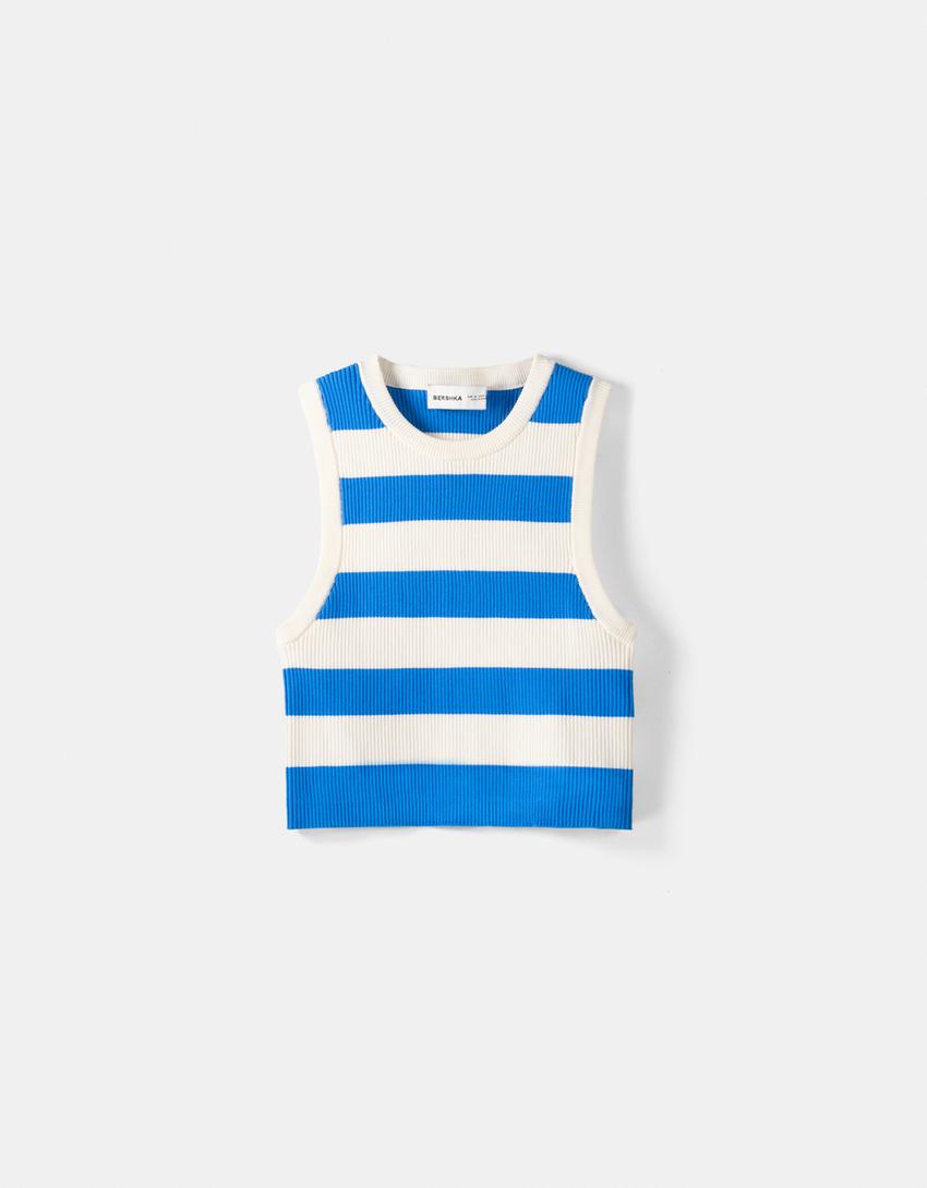 Top tricot à côtes-Bleu-4
